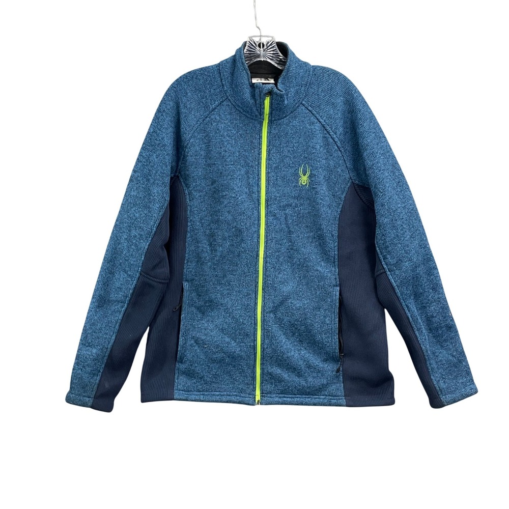 Spyder Full Zip Jacket Mens Large Blue Fleece Sweater Knit Ski Snowboard Hike